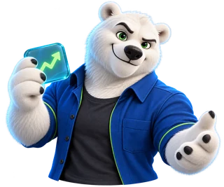 LuckyBear polar bear in a blue shirt with green accents